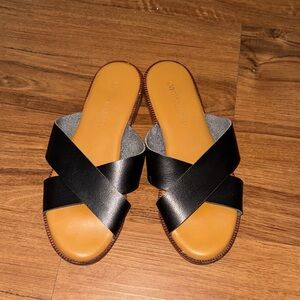 Cynthia Rowley Black and Tan Leather Sandals